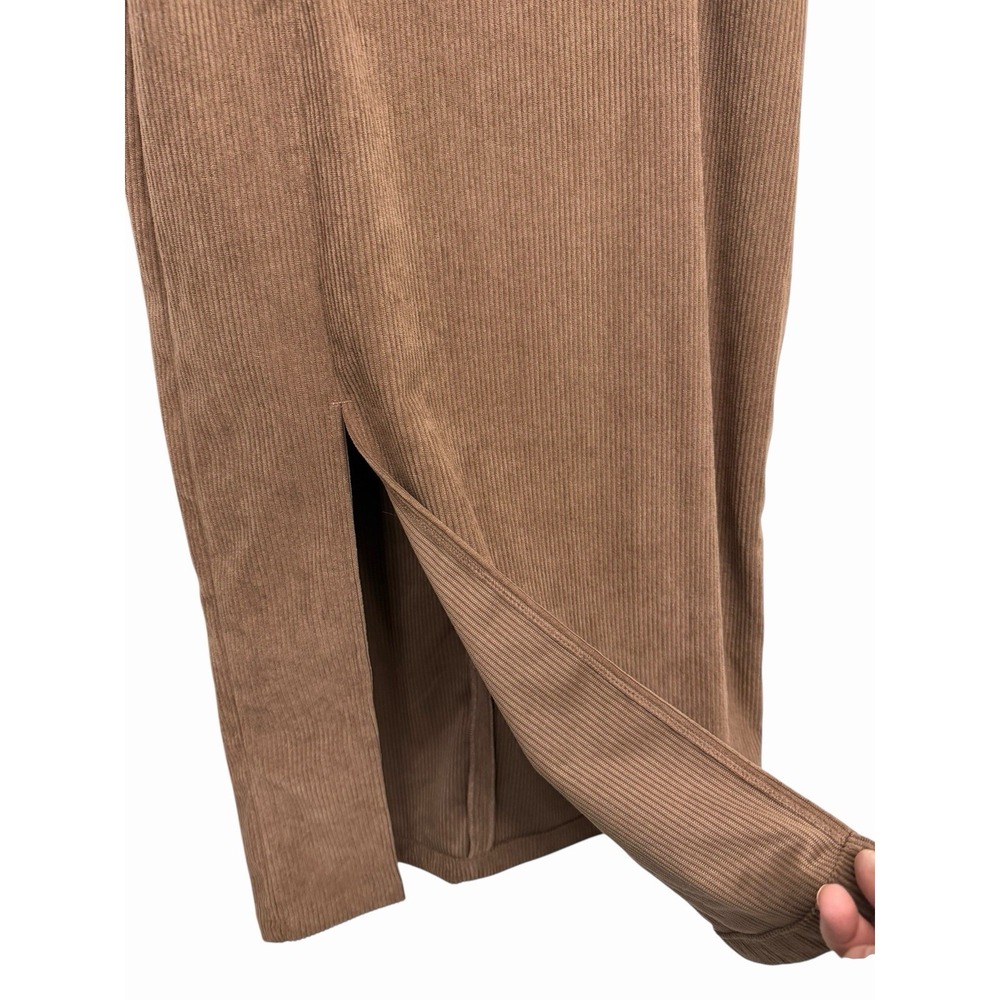 Halara Corduroy Side Slit Midi Skirt S Brown Ribbed High Waist Boho Minimal NWT - Picture 4 of 11